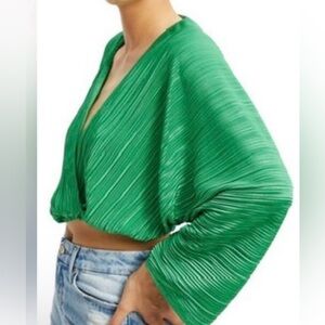 Good American NEW NWT summer green plisse always fits top shirt sz 1/2 S M